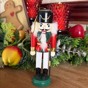 Vintage 1987 Festive Nutcracker Solid Wood Hand Painted Christmas Ornament